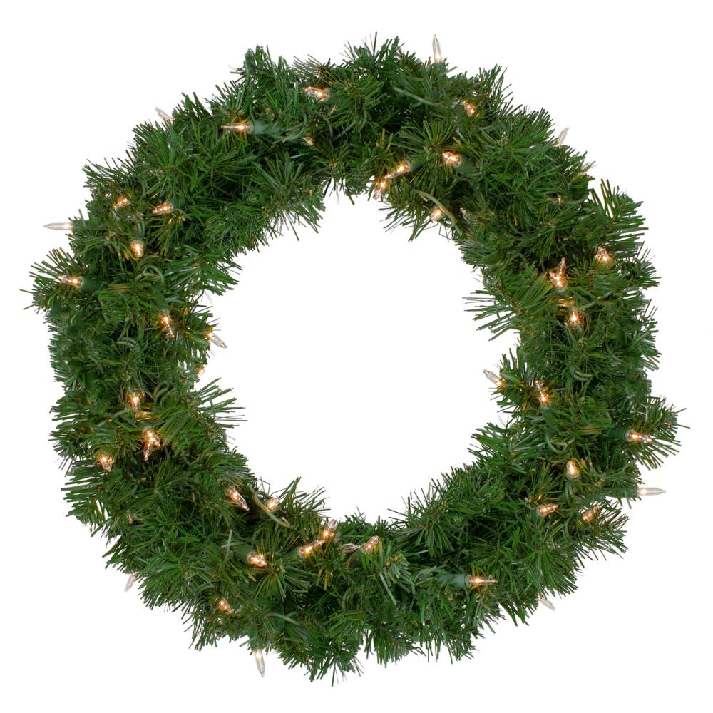 Pre-Lit Wreaths | 18" Deluxe Windsor Pine Artificial Christmas Wreath - Clear Lights